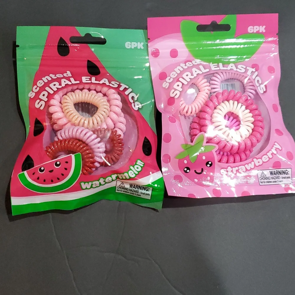 12 piece watermelon‎ and strawberry scented spiral elastics hair coils brand new